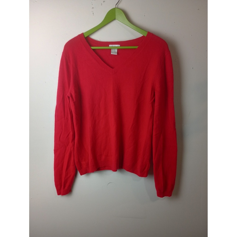 Worthington Cashmere Sweater Womens XL Red V-Neck Long Sleeve Knit Pullover